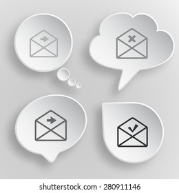 Mail set. White flat vector buttons on gray background.