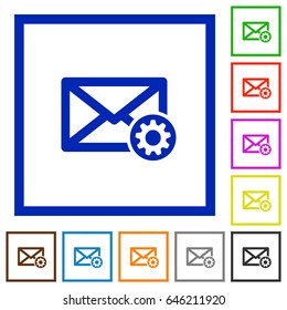 Mail settings flat color icons in square frames on white background