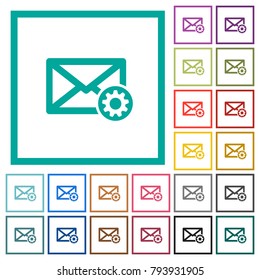 Mail settings flat color icons with quadrant frames on white background