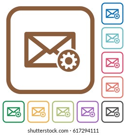 Mail settings simple icons in color rounded square frames on white background