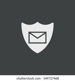 Mail shield icon isolated on black background