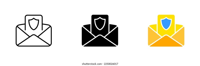 Mail with shield line icon. Private information, personal data, protection, password, spam, twofactor authentication. Defense concept. Vector icon in line, black and colorful style on white background