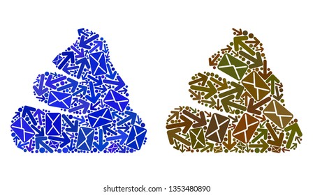 Mail shit icon collage of envelopes and arrows with blue color. Abstract vector shit illustration is  with mail traffic symbols. Flat design for mail traffic illustrations.