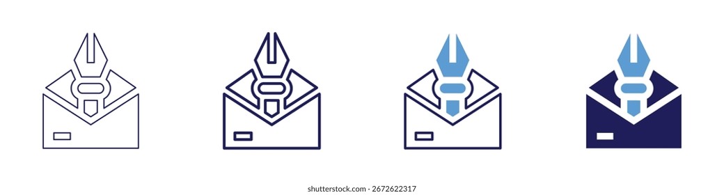 Mail Shot Icon in 4 verschiedenen Stilen. Dünne Linie, Linie, Fette Linie, Duotone. Duotone-Stil. Bearbeitbarer Strich.