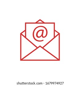 Mail sign or envelope vector icon. Outline red open envelope. Message vector icon isolated.