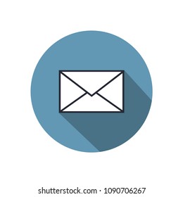 Mail sign icon or envelope icon in circle with shadow on a light background for website design in flat style. Newsletter icon, message icon. Vector illustration, eps10