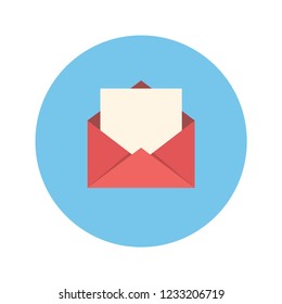 Mail sign icon or envelope icon on a blue background for website design in flat style. Newsletter icon, message icon. Vector illustration, eps10