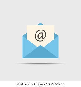 Mail sign icon or envelope icon with shadow for website design in flat style. Newsletter icon, message icon. Vector illustration, eps10