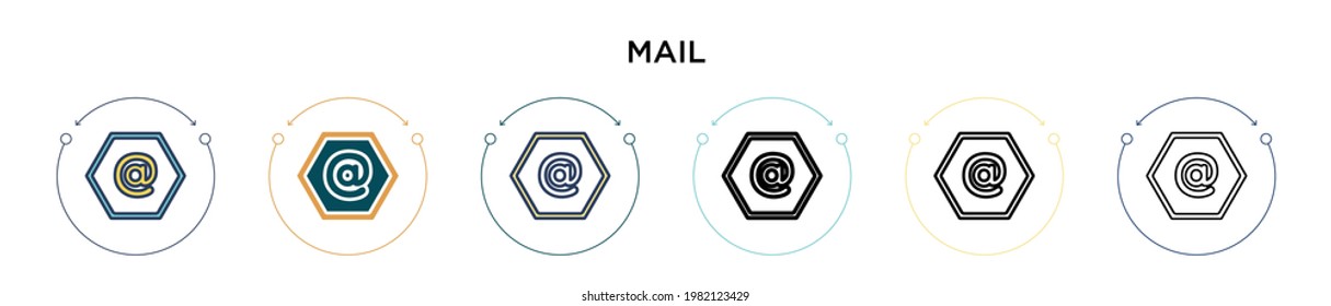 Mail sign icon in filled, thin line, outline and stroke style. Vector illustration of two colored and black mail sign vector icons designs can be used for mobile, ui, web