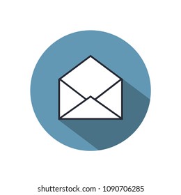 Mail sign icon vector or envelope icon in circle with shadow on a light background for website design in flat style. Newsletter icon, message icon. Vector illustration, eps10
