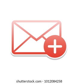 Mail sign illustration with add mark. Vector. Reddish icon with white and gray shadow on white background. Isolated.