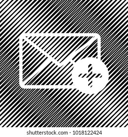 Mail sign illustration with add mark. Vector. Icon. Hole in moire background.