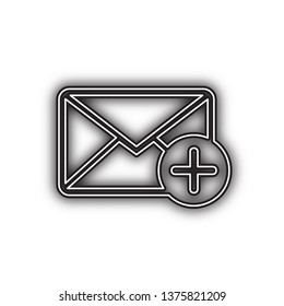 Mail sign illustration with add mark. Vector. Double contour black icon with soft shadow at white background. Isolated.