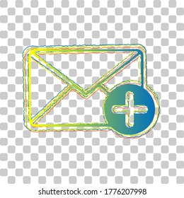 Mail sign illustration with add mark. Blue to green gradient Icon with Four Roughen Contours on stylish transparent Background. Illustration.