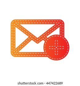 Mail sign illustration with add mark. Orange applique isolated.