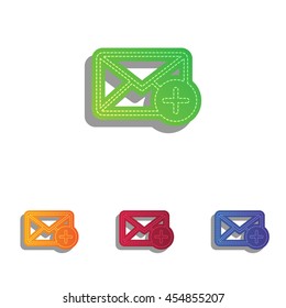 Mail sign illustration with add mark. Colorfull applique icons set.