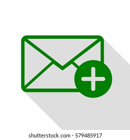 Mail sign illustration with add mark. Green icon with flat style shadow path.