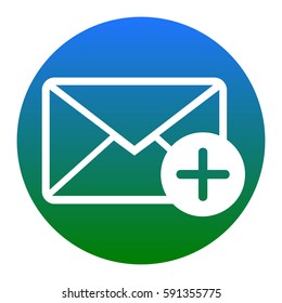 Mail sign illustration with add mark. Vector. White icon in bluish circle on white background. Isolated.