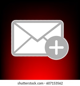 Mail sign illustration with add mark. Postage stam or old photo style on red-black gradient background.