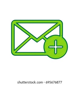 Mail sign illustration with add mark. Vector. Lemon scribble icon on white background. Isolated