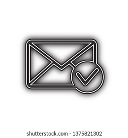 Mail sign illustration with allow mark. Vector. Double contour black icon with soft shadow at white background. Isolated.