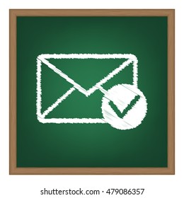 Mail sign illustration with allow mark. Flat style black icon on white.