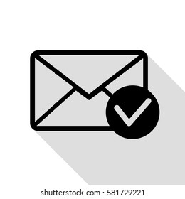 Mail sign illustration with allow mark. Black icon with flat style shadow path.