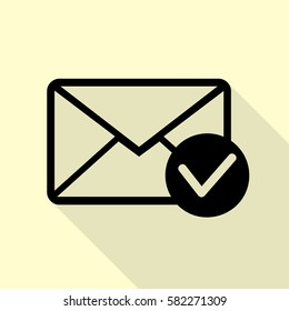 Mail sign illustration with allow mark. Black icon with flat style shadow path on cream background.