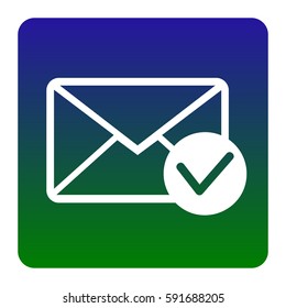 Mail sign illustration with allow mark. Vector. White icon at green-blue gradient square with rounded corners on white background. Isolated.