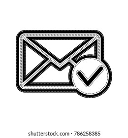 Mail sign illustration with allow mark. Vector. Flat style black icon on white.
