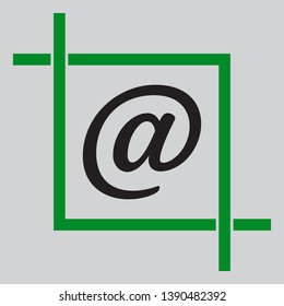 Mail sign illustration. Black icon inside green crop tool at light gray background