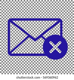 Mail sign illustration with cacel mark. Blue icon on transparent background.