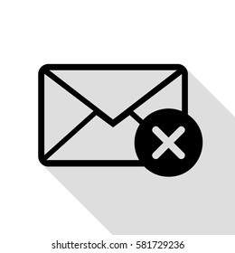 Mail sign illustration with cacel mark. Black icon with flat style shadow path.
