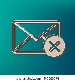Mail sign illustration with cacel mark. Vector. Icon printed at 3d on sea color background.