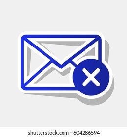 Mail sign illustration with cacel mark. Vector. New year bluish icon with outside stroke and gray shadow on light gray background.