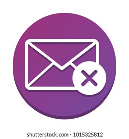Mail sign illustration with cancel mark. Vector. White icon with flat shadow on purpureus circle at white background. Isolated.