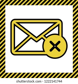 Mail sign illustration with cancel mark. Vector. Warm yellow icon with black contour in frame named as under construction at white background. Isolated.