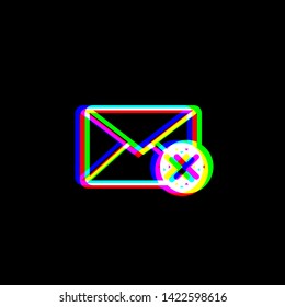 Mail sign illustration with cancel mark. Red, green and blue unfocused contour icon at black background. Illustration.