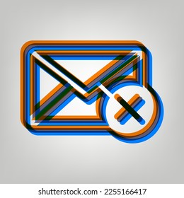 Mail sign illustration with cancel mark. Stroked Icon in orange, azure and old lavender Colors at gray Background. Illustration.