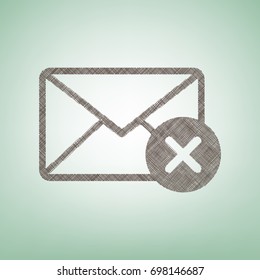 Mail sign illustration with cancel mark. Vector. Brown flax icon on green background with light spot at the center.