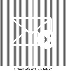 Mail sign illustration with cancel mark. Vector. White icon on grayish striped background. Optical illusion.
