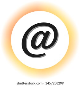 Mail sign illustration. Dark icon with shadow on the glowing circle button. Illustration.