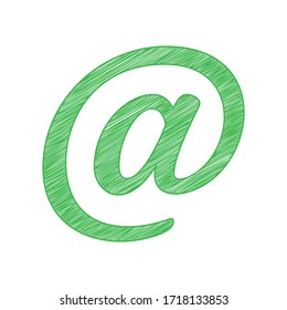 Mail sign illustration. Green scribble Icon with solid contour on white background. Illustration.