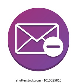 Mail sign illustration with remove mark. Vector. White icon with flat shadow on purpureus circle at white background. Isolated.