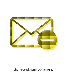 Mail sign illustration with remove mark. Vector. Yellow icon with square pattern duplicate at white background. Isolated.
