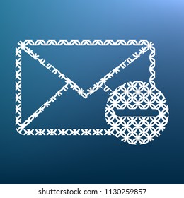 Mail sign illustration with remove mark. Vector. White textured icon at lapis lazuli gradient background.