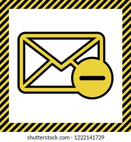 Mail sign illustration with remove mark. Vector. Warm yellow icon with black contour in frame named as under construction at white background. Isolated.