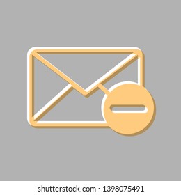 Mail sign illustration with remove mark. Emboss effect with light orange icon on gray background.