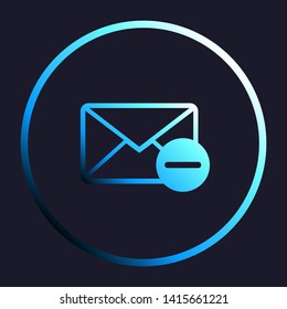 Mail sign illustration with remove mark. White, cyan and blue gradient icon as round button in white shell at dark blue background. Illustration.