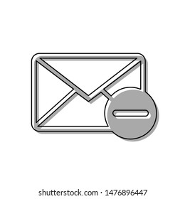 Mail sign illustration with remove mark. Black line icon with gray shifted flat filled icon on white background. Illustration.